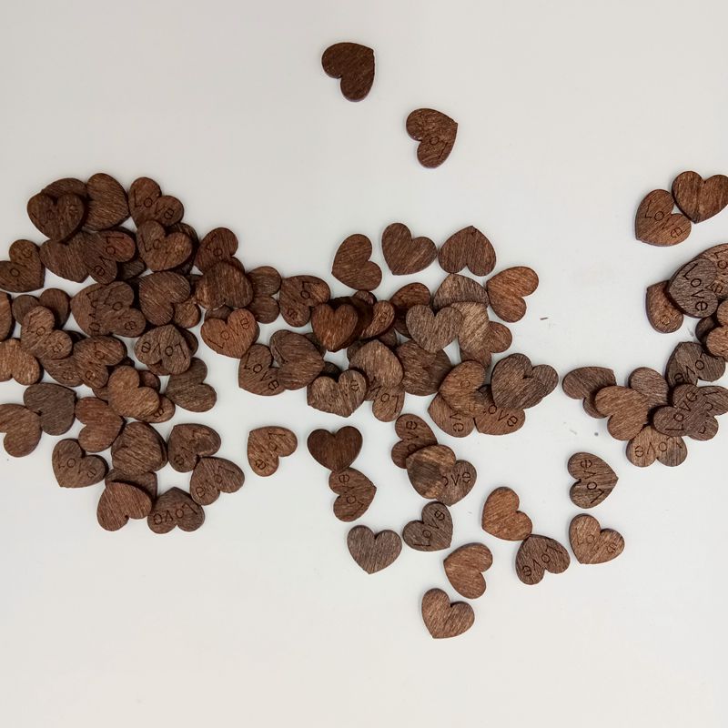 Love botones de madera retro café oscuro love botones pequeños en forma de corazón ojos sin botones 100 pc/paquete