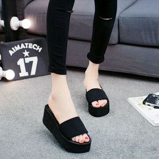 2017 New elastic band flat wedge women's sandals platform heel slippers summer wholesale foreign trade