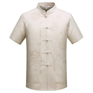 Summer Cool Thin Stand-Up Collar Short-Sleeved Tang Suit Tops for Men Thin Chinese Style Exercise Clothes Loose Morning Exercise Hanfu