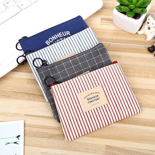 Japanese and Korean creative small coin purse female mini canvas art cartoon cute small fresh student coin bag zipper bag