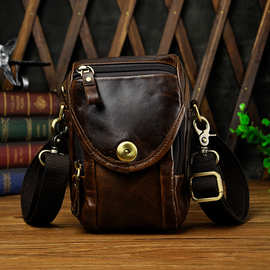 头层油腊皮牛皮 男士相机户外徒步7寸手机带挂钩牛皮小腰包 269