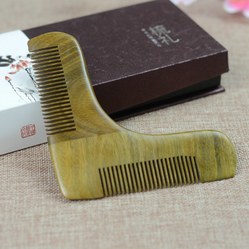 批发绿檀木梳子两边用按摩刮痧脖颈V形密齿梳11.5CM