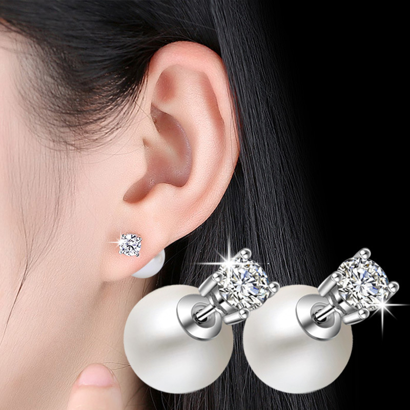 Silver Plated Earrings with Imit Pearl & Zircon for Women