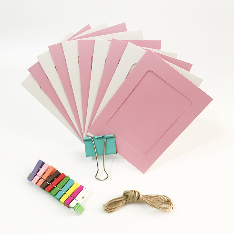 Paper photo frame Photo Wall creative 6-inch 7-inch paper photo frame hanging pink white match Blue White match