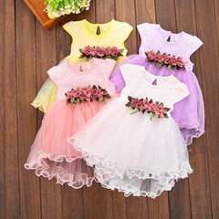 C121 Summer new product girls waist flower princess dress baby skirt manufacturer wholesale one drop dress