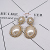 Retro earrings from pearl, 2019, European style, diamond encrusted