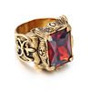 Jewelry stainless steel, retro accessory, ruby ring, European style, punk style