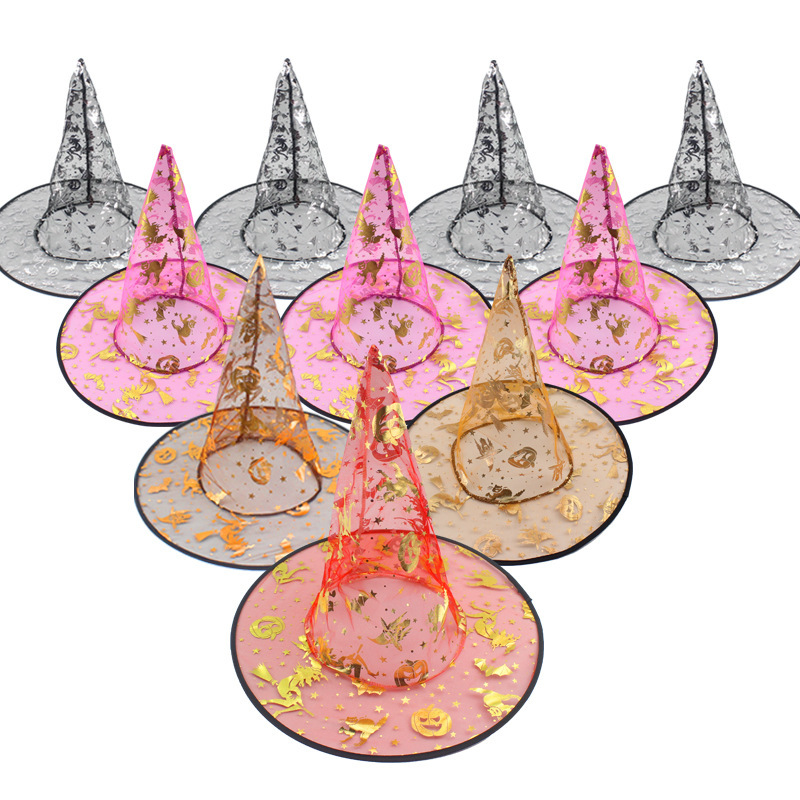 De Halloween de una sola capa bronceado hilo sombrero niños adultos bruja sombrero Cosplay suministros bruja sombrero al por mayor