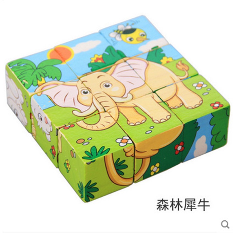 Juguetes de la inteligencia de la educación temprana de los niños pintura de madera de seis lados rompecabezas tridimensional bebé rompecabezas bloques de construcción bebé de madera