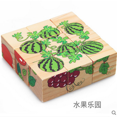 Juguetes de la inteligencia de la educación temprana de los niños pintura de madera de seis lados rompecabezas tridimensional bebé rompecabezas bloques de construcción bebé de madera