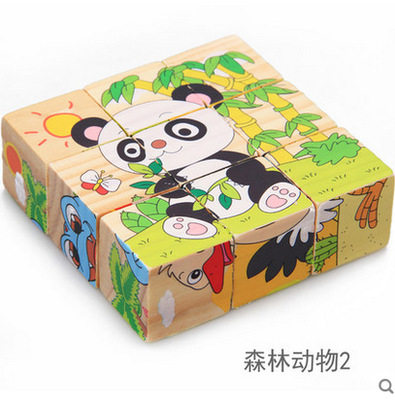 Juguetes de la inteligencia de la educación temprana de los niños pintura de madera de seis lados rompecabezas tridimensional bebé rompecabezas bloques de construcción bebé de madera