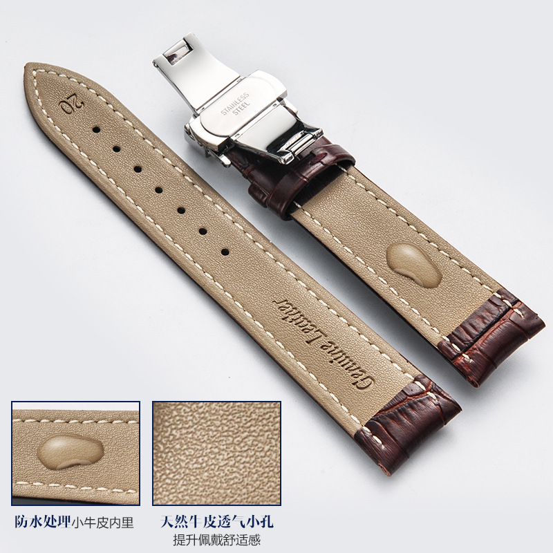 Venta al por mayor reloj correa de cuero genuino mariposa hebilla reloj hombres y mujeres correa de cuero de una sola pieza entrega