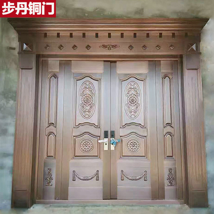 别墅铜门厂家不锈钢大门四开门新农村庭院仿铜门浙江永康步丹门业