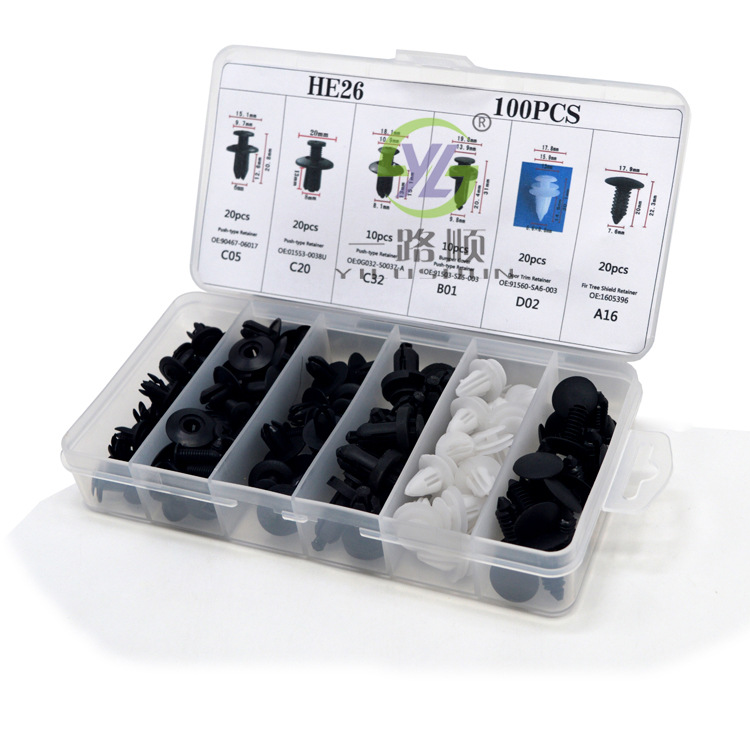 100 unids comúnmente utilizado en caja hebilla puerta panel Fender parachoques rueda ceja hebilla HE26