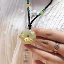 厂家直供金镶玉吊坠玉花开富贵平安扣天然和田玉镶金玉器礼