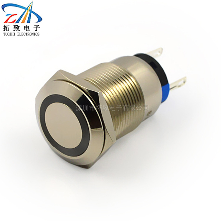 厂家现货批发Φ19mm金属按钮开关平形TZ19N-F11-24V-B直插开关