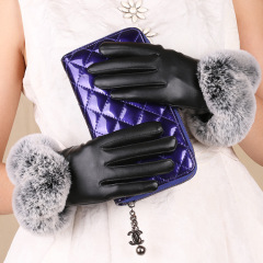 Winter Women's Warm Insulated Gloves PU Leather Fleece Lined Coldproof Driving Cycling Rabbit Mouth Touch Screen Leather Gloves