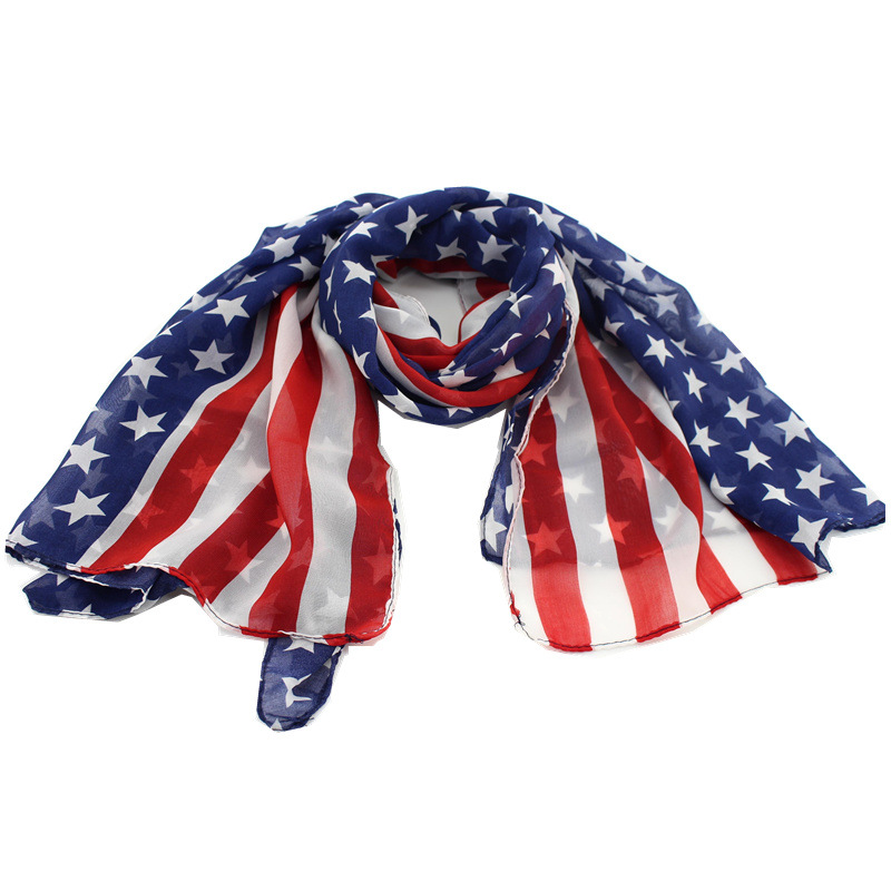 Lenço de chiffon com padrão de estrelas e listras estilo usa_voghion.com