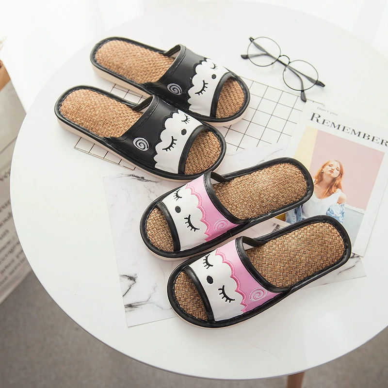 Летние новые домашние тапочки мужские и женские льняные Мультяшные кожаные Тапочки Пара напольных тапочек Прямая доставка с фабрики