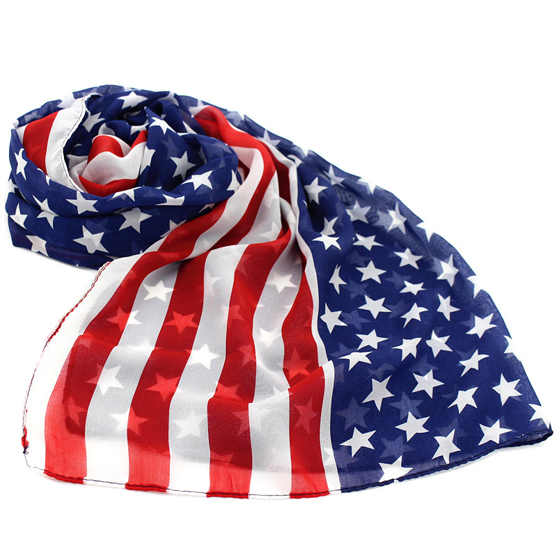 Lenço de chiffon com padrão de estrelas e listras estilo usa_voghion.com