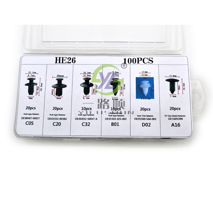 100 unids comúnmente utilizado en caja hebilla puerta panel Fender parachoques rueda ceja hebilla HE26