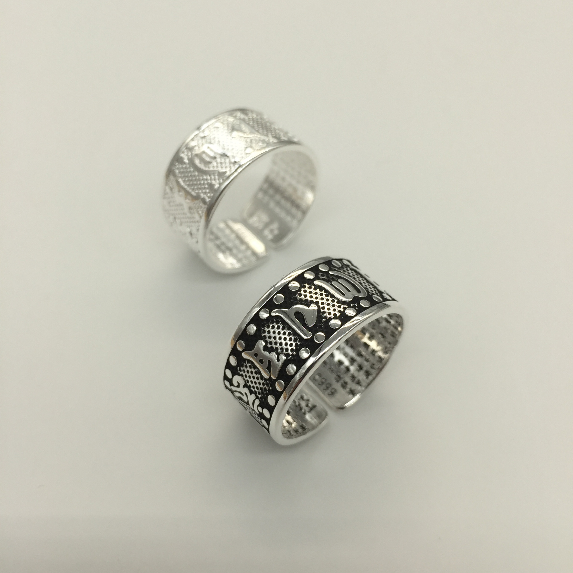 Source manufacturers new six-character truth Heart Sutra ring opening retro male ring simple ring silver jewelry wholesale