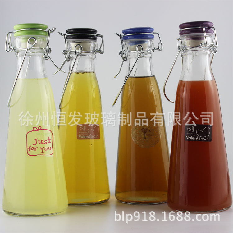 厂家直销陶瓷盖卡扣密封玻璃瓶子提手牛奶瓶酵素瓶500ml酒瓶批发
