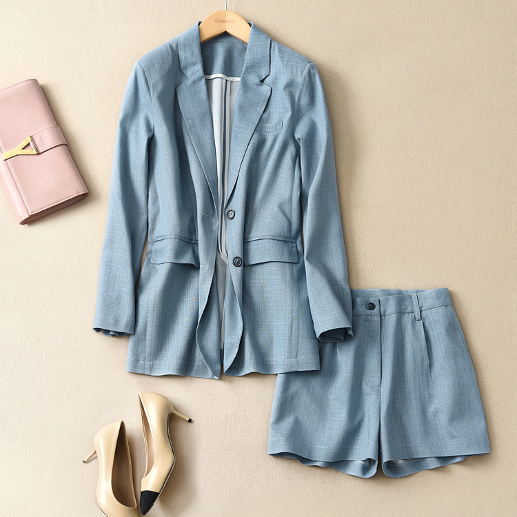 Mid-Length Blazer + Shorts Women's Cotton and Linen Hong Kong Style Women's 	 Complete Set with One Piece Dropshipping