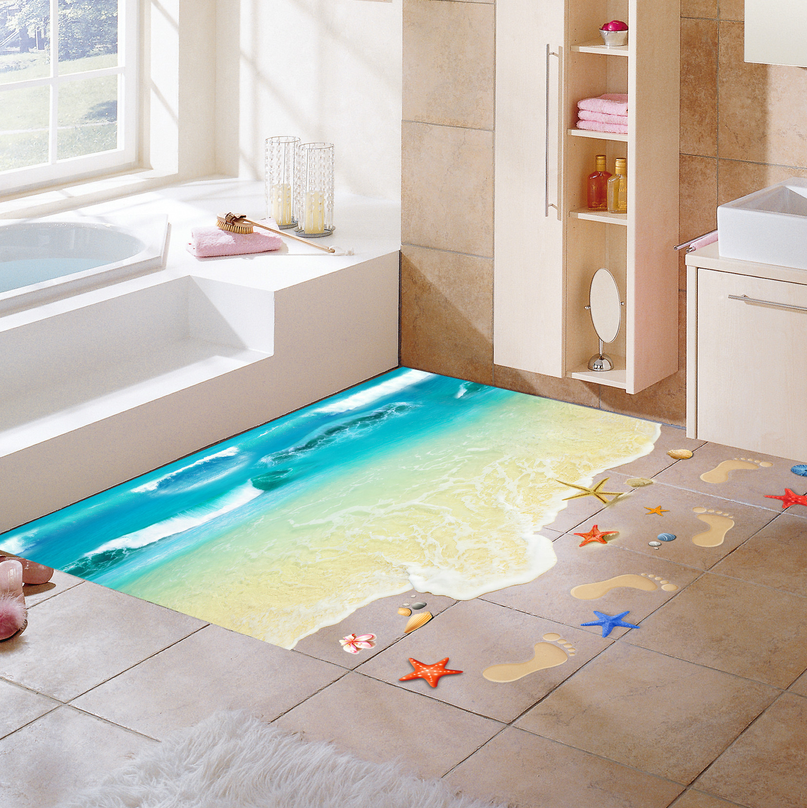 3d Beach Wall Sticker Decorative Removable Floor Decor For Kids_voghion.com