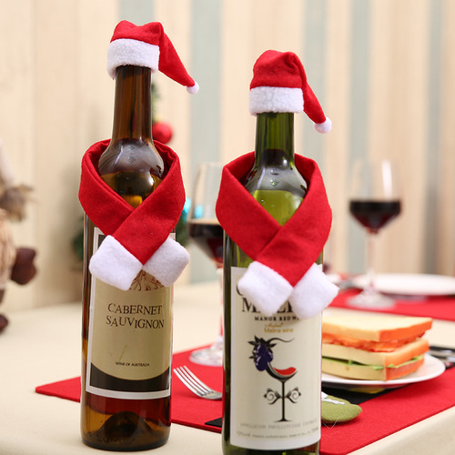 Christmas creative household items non-woven scarf + hat wine bottle decoration Christmas wine bottle decoration wholesale