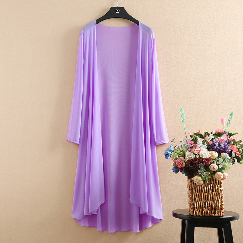Women's Summer Ultra-thin Mesh Chiffon Cardigan Mid-length Large Size Shawl Jacket Outer Wearing Spring and Summer Air-conditioning Shirt