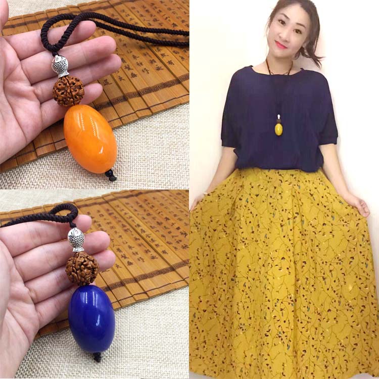 现货新款仿蜜蜡金刚菩提毛衣链直播服装福利棉麻配饰项链女