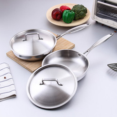 One-piece dropshipping factory direct sale 304 stainless steel frying pan, non-coated non-stick skillet flat pan three-layer steel