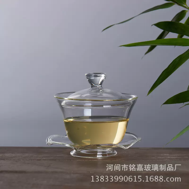 手工玻璃盖碗 功夫茶具 泡茶器 彩色日式 透明大号 新品晶莹