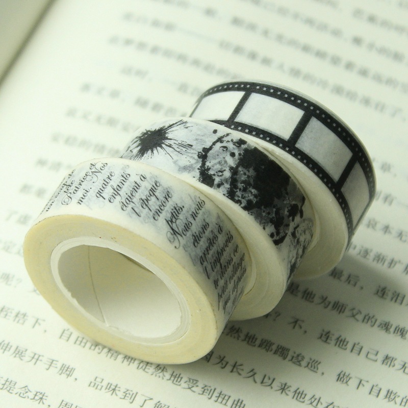 日式黑白风和纸胶带 手帐本可撕纸质胶带手帐装饰胶带1.5*10米