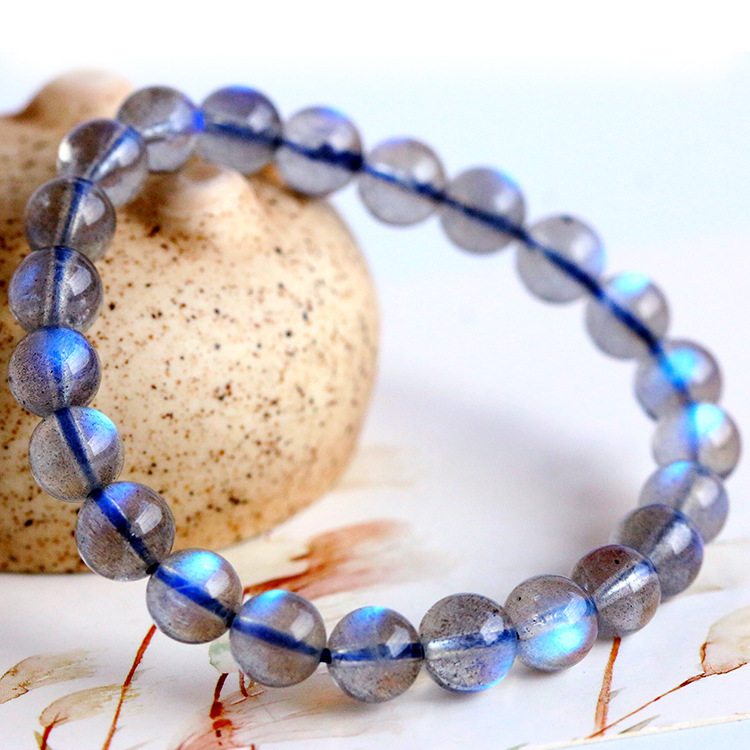 Natural Labelite Bracelet Madagascar Blue Light Labelite Bracelet Beads Factory Price Wholesale Grey Moonstone