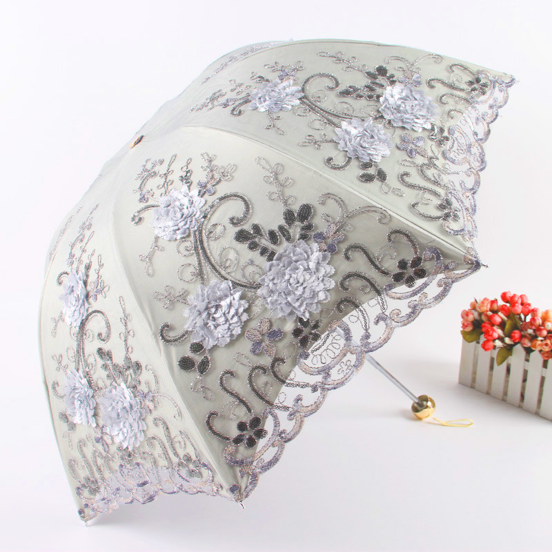 Aurora factory embroidered umbrella lace umbrella sunny umbrella 1620 tri-fold black glue double-layer UV-proof sunshade umbrella Aurora factory embroidered umbrella lace umbrella sunny umbrella 1620 tri-fold black glue double-layer UV-proof sunshade umbrella