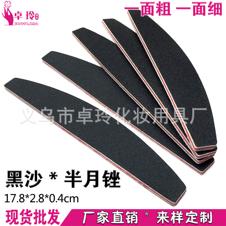 Ventas directas de fábrica media luna lima de uñas negra en forma de cuchillo tira de molienda de doble cara manicura recorte de uñas frotar resistente al desgaste