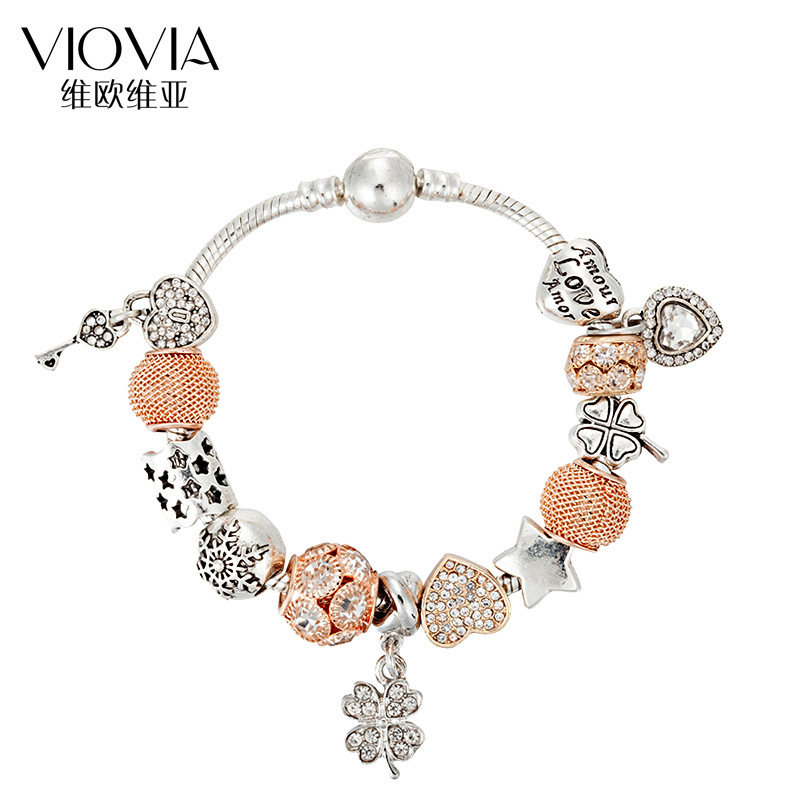 Cross-Border E-Commerce Supply New Charm Bracelet European and American Four-Leaf Clover Heart Lock Pendant Tennis Bead Bracelet Cross-Border E-Commerce Supply New Charm Bracelet European and American Four-Leaf Clover Heart Lock Pendant Tennis Bead Bracelet