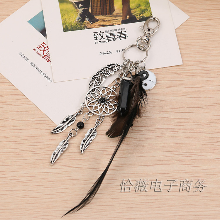 Europa y América popular sueño catcher chismes llavero del coche colgante de plumas Opal borla bolsa llavero al por mayor