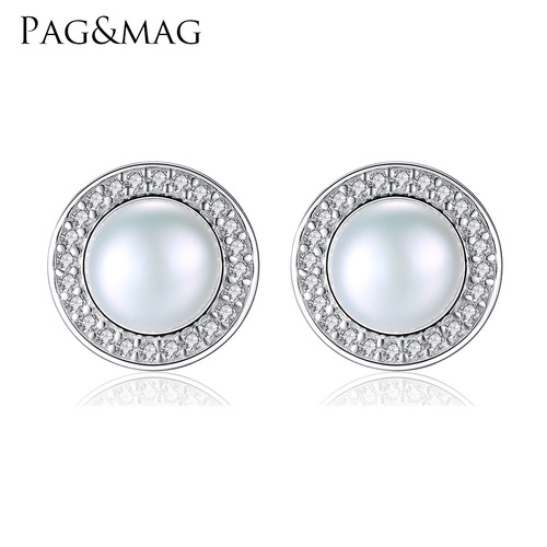 PAG&MAG exquisite earrings 925 silver earrings disc pearl earrings retro lady versatile Valentine's Day gift