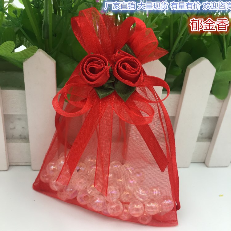 现货批发郁金香粘花欧根纱 抽绳束口糖果袋 首饰包装收纳包装置物