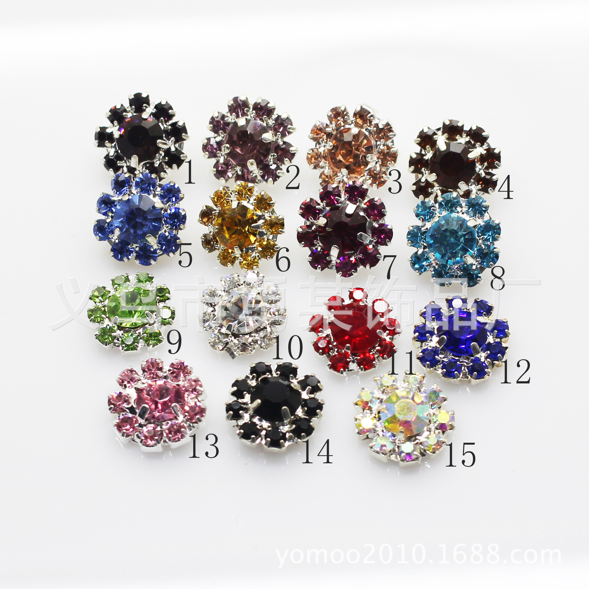 镀银10个起批12MM带扣眼彩色钮扣水钻服装辅料DIY饰品配件纽扣