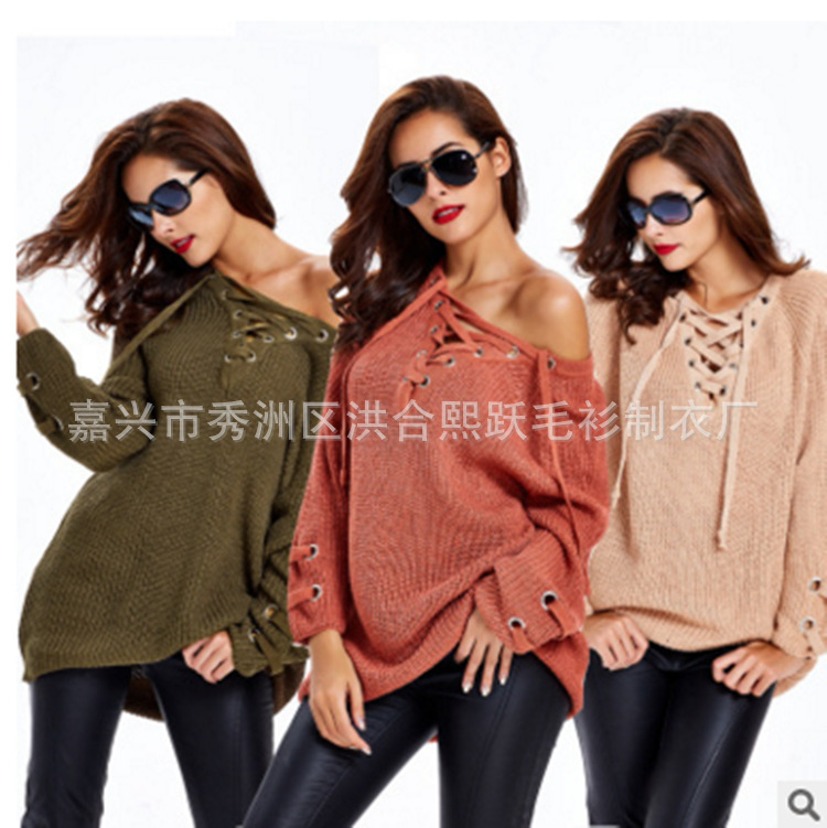 AliExpress Amazon europeo y americano otoño e invierno nuevo V-cuello más tamaño suéter hueco granos decorativos suéter abrigo para las mujeres