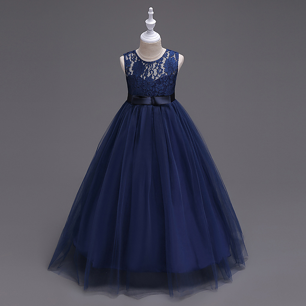 Navy Blue Princess Tulle Dress for Kids with Lace & Bow
