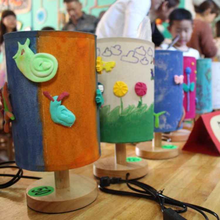 DIY Creative Table Lamp Art Design Painted Soil Paper-cut Parent-child Activity Props Wooden Linen Creative Embossing