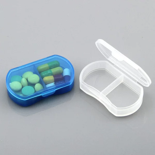 Printable logo mini portable small medicine box 2 grid super small medicine box plastic sub-packaging storage box