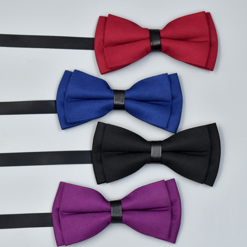 Men's solid plain color bow tie, elegant bow tie, double layer flat head, single color cotton bow tie