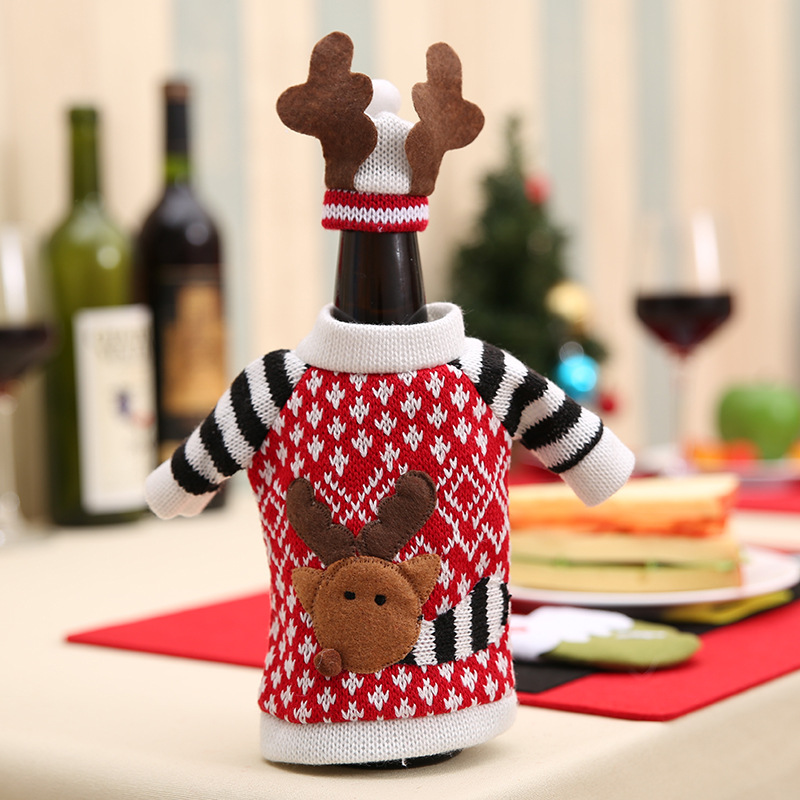 Christmas Elk Wine Bottle Set Christmas Champagne Bottle Bag Christmas Dining Table Wine Bottle Decorative Supplies_voghion.com