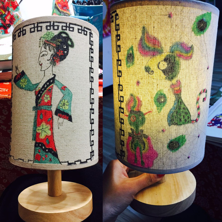 Lámpara de mesa creativa de bricolaje, diseño de arte, arcilla pintada, corte de papel, accesorios de actividades para padres e hijos, lino de madera, relieve creativo